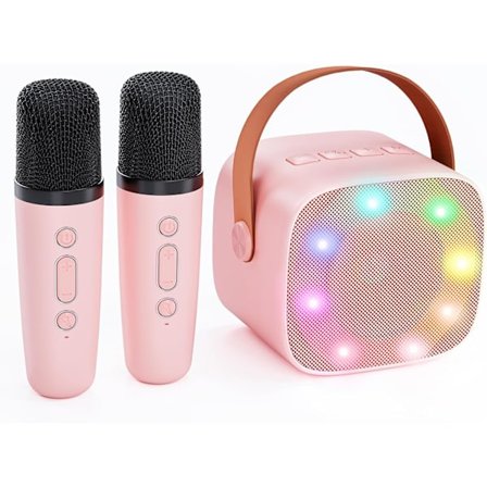 Karaoke-maskine til børn med 2 trådløse mikrofoner, bærbar Bluetooth-højttaler, gavelegetøj til piger og drenges fødselsdag