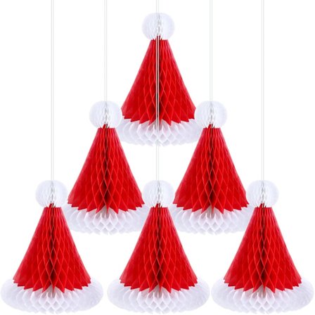 Jule Honeycomb Tomte hatte Papir Honeycomb Hat Juleh?ngende dekorationer Honeycomb Centerpieces til juletr?sh?ngsdekorationer (6 stk)