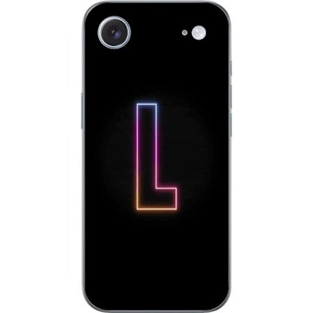 Yhteensopiva Puhelinkuori Apple Apple iPhone 17 Air Minimaalinen neonkirjain L pehmeästi vaihtuvassa värivalossa mustaa taustaa vasten, puhdas graaf