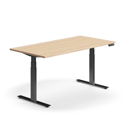 Schreibtisch QBUS höhenverstellbar, 1600x800 mm, Gestell schwarz, Eiche