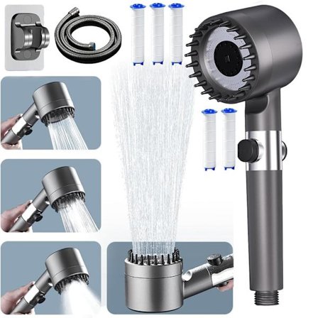 Korkeapainesuihkupää, vettä säästävä suihkupää 1,5 metrin suihkuletkulla ja pidikkeellä, 4 säädettävää tilaa, yhteensopiva kylpyhuoneen kanssa, 