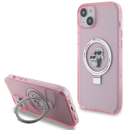 Karl Lagerfeld KLHMP15SHMRSKCP iPhone 15 6.1" rosa hårdskal Ringställ Karl & Choupette MagSafe
