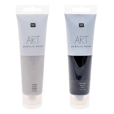 2 tuber akrylfärg 100 ml - svart & silver