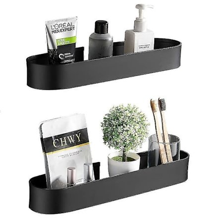 Badrumshyllor Ingen Borrning, 1 st Svart Duschförvaringskorg, Kryddhylla Väggmonterad Duschkorg, Aluminium