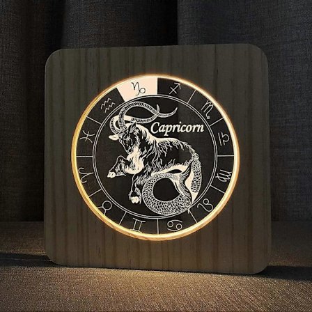 Nattlampe i tre med horoskopkonstellasjon, 3D-illusjon, nattlys for soverom, bursdagsfestdekorasjon (Steinbukken) (LGL)
