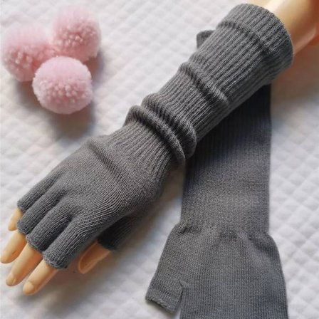 par lange strikkede unisex fingerløse handsker, varme arm sleeves til kvinder og piger til efterår og vinter, rene sorte lange varme arbejdshandsker
