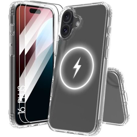 Skyddsskal - Transparent - för iPhone 16 Plus - Magnetisk Rund - 2 Inkluderade Härdat Glas