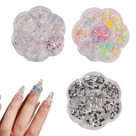 3 lådor Mixed Nail Art Bow Beads Flat Back Rhinestone Resin