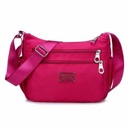 Dam handväska Nylon Crossbody Shoulder Vattentät tygväska Rose Red