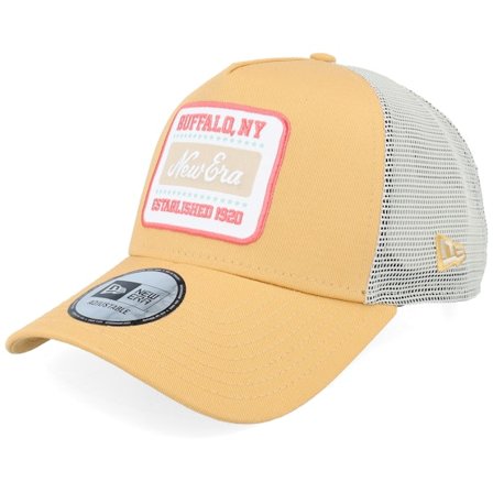 New Era - Gul trucker Keps - Ne Patch Gold Yellow/Stone A-Frame Trucker @ Hatstore