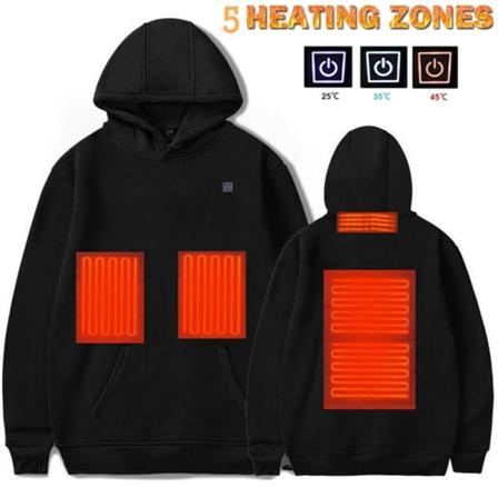 Värme Unisex Uppvärmd Hoodie, USB Uppvärmd Pullover Casual Hoodie Warm Top Eluppvärmd jacka för höst och vinter Black