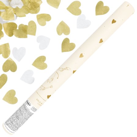 Konfettirör Hjärtan Guld/Vit