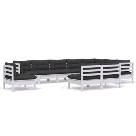 Vidaxl Loungegrupp Med Dynor 10 Delar Vit Massiv Furu Vit