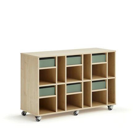 Elevförvaring CASPER, 6 lådor, 12 fack, hjul, björk