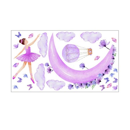 Jente måne skyer sommerfugl veggklistremerker stue bakgrunn