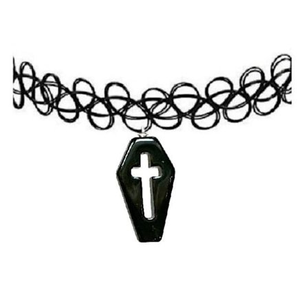 Choker Kista Tattoo Halsband Coffin Goth Kors Kross