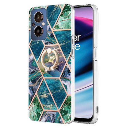 Marble Patterned Suojakuori With Ring Holder For OnePlus Nord N20 5G - Sininen / Vihreä