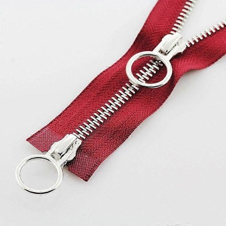 5# 70/90cm Metall Dragkedja Dubbel Slider Rund Ring Dragkedja För DIY Sömnad Kläder vinröd 90cm