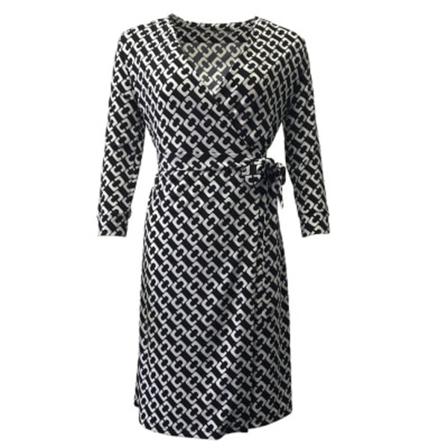 Slim Klänning Svart och vit kedja Elegant Slim-Fit Slimming Dam Klänning Collarless cropped sleeves short XL