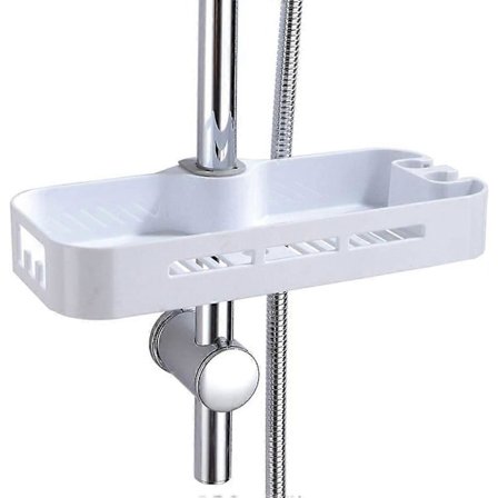 Suihkuhylly kylpyhuoneeseen, suihkukiskohylly 2 koukulla shampoolle, kylpyhuoneen järjestäjä, sopii 23–25 mm kiskoon, ei porausta, AMX