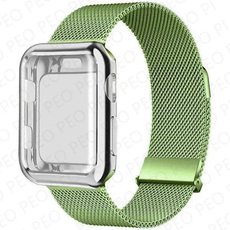 Milanese Loop+Fodral För Apple Watch Armband 45mm 44mm 38mm-42mm 41/40mm Metall Magnetiskt armband iwatch Serie 9 8 7 6 5 4 3 SE Rem