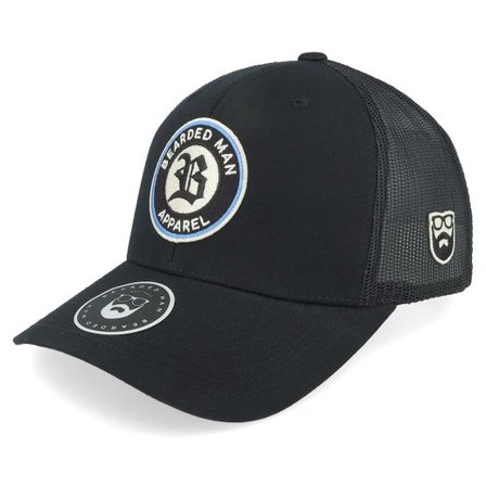 Bearded Man - Svart trucker Keps - Old English B Patch Black Trucker @ Hatstore