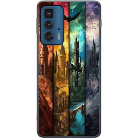 Kompatibel Mobilcover til Motorola Motorola Edge 20 Pro Fire magiske slotte i forskellige elementfarver, episk fantasykunst med ild vand luft og mørk