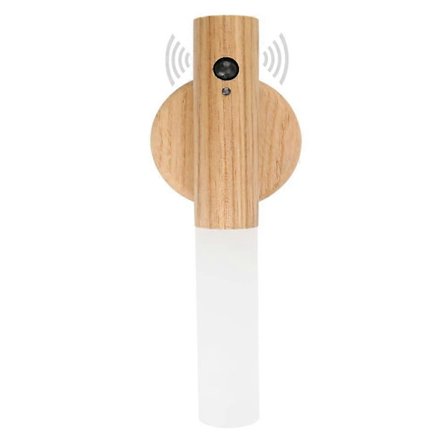 Trävägglampa, nattlampa för inomhusbruk med rörelsesensor, trådlös uppladdningsbar magnetisk batterivägglampa med strömbrytare