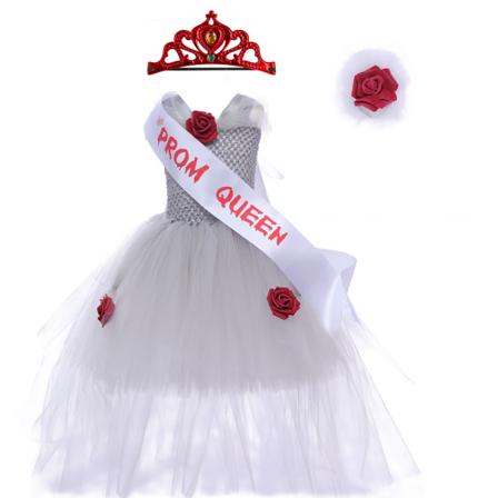 Halloween Häxa Vampyr Kostymer Flickor Queen Carnival Party White XL