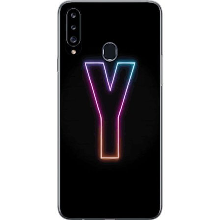 Kompatibel Mobilcover til Samsung Samsung Galaxy A20s Minimalistisk neonbogstav Y i farveskiftende lys mod sort baggrund