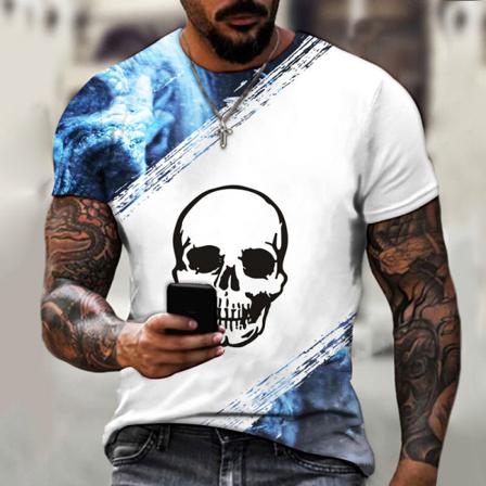 Män Skull Print Tops Kortärmad T-shirt