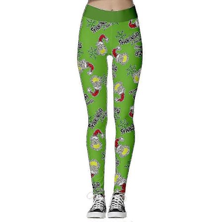 Naisten joulu The Grinch lumihiutale painetut korkeavyötäröiset leggingsit housut