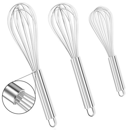 Käsivispiläsetti 3 pakkausta, 8" 10" 12" Metallivispilä Munavispilä Pallovispilä Keittiövispilä, Käsivispilä Manuaalinen Minivispilä