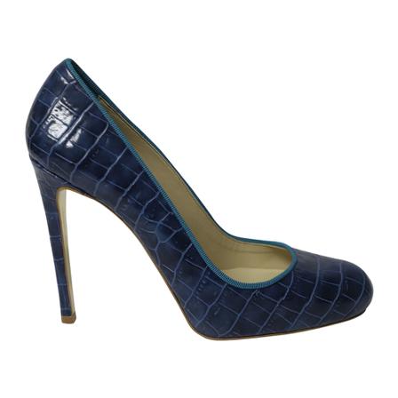 Stella McCartney Pre-owned Stella Mccartney Croc-Embossed Rounded High Pumps in Blue Leather blå, Dam Vintage Skor, Dam, Storlek: 39 EU
