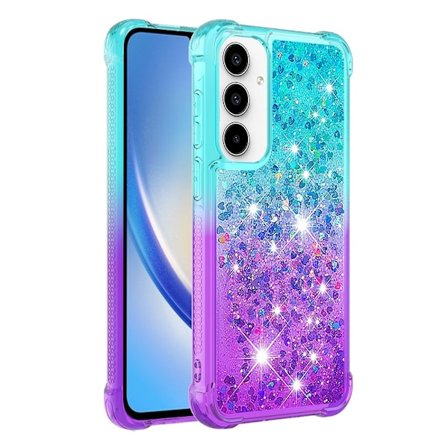 SKALO Samsung A55 5G Kvicksand Glitter Hjerter TPU Cover - Turkis-Lilla