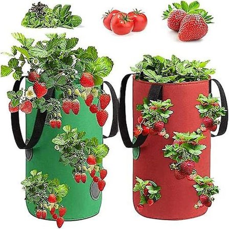 2 Styk Jordbærplantepose, Jordbærvækstpose, Fiberdug Jordbærvækstpose, Jordbærplantepose, til Jordbær, Urter, Blomster (3 Gallon,