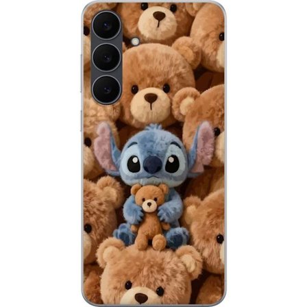 Kompatibelt Mobildeksel til Samsung Galaxy S25 FE Stitch omgitt av brune teddybjørner med en liten teddybjørn i fanget i en søt og koselig kawaii-desi