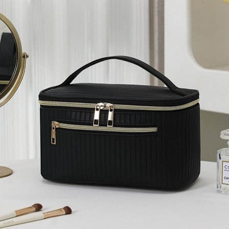 Kosmetikkveske med PU-håndtak, reiseoppbevaringsveske SVART
