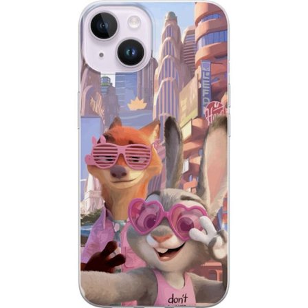 Kompatibel Mobilcover til Apple Apple iPhone 15 Animalske figurer i solrig bymiljø med rosa solbriller og en positiv besked i en farverig feel-good s