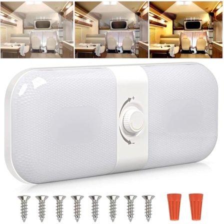 Dæmpbare Caravan Lys Indvendigt, 3 Farver, med Hukommelseskontakt, Universal til DC 12-24V Bil/Campervan/Campingvogn/Autocamper/Lastbil/RV