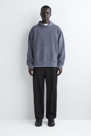 COS Men's Washed Cotton-Jersey Hoodie in Blue