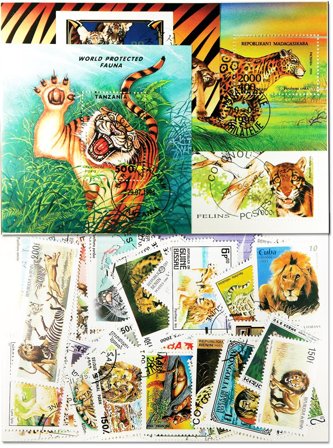 Vilde katte 5 miniark og 50 frimærker