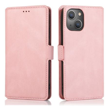 Plånboksfodral i skinn med flip-funktion för iPhone 15 (3-kortfack) Pink gold