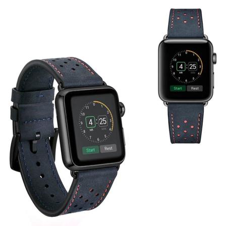 Crazy Horse Apple Watch Series 5 40mm aitoa nahkaa oleva kellonauha - Sininen Blue