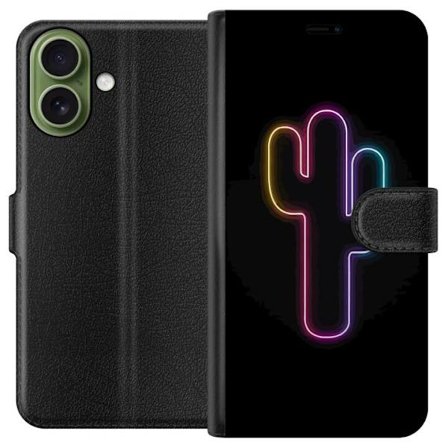 Kompatibelt Lommeboketui til Apple Apple iPhone 17 Neonillustrasjon av kaktus i rosa og blått lys mot mørk bakgrunn