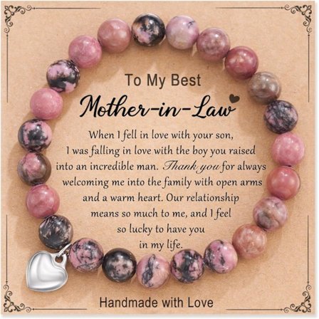 Natursten - Fremmer ro, positiv energi og tilbyder beskyttelse, Rosa Zebra Jasper Armbånd Perfekt Mors dags gave med et inderligt citat