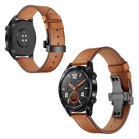Huawei Watch GT / 2 / Watch Magic ægte læder Urrem - Brun / Sort