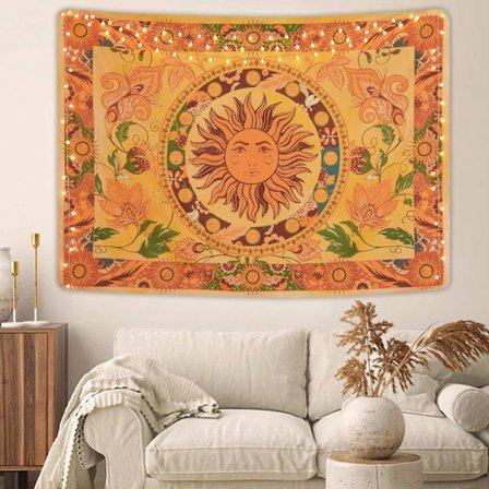 Brinnande sol gobeläng solrosor Boho gobeläng vintage väggbonad väggbonad dekor för hem, 200x150cm