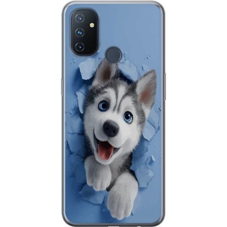 OnePlus Nord N100 Gennemsigtig cover Sød og realistisk hvalpehusky der bryder igennem væggen i et charmerende dyremotiv, perfekt til børn og hundee