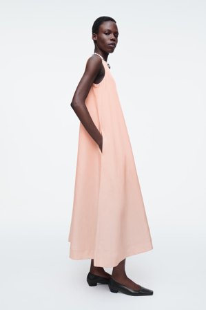 COS Women's Vestido Evasé Largo En Mezcla De Lino in Naranja